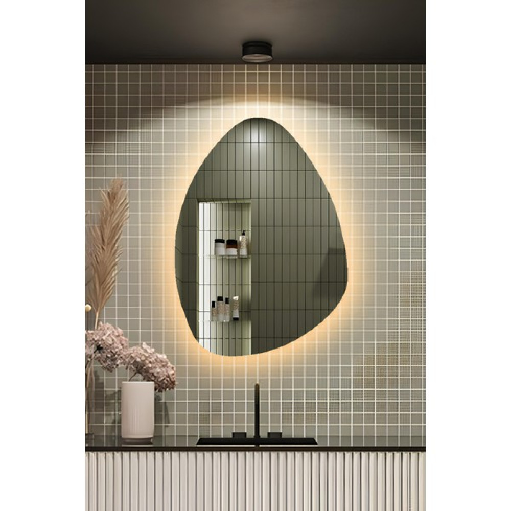 Faw Decor LED Işıklı Asimetrik Üçgen Model Dekoratif Duvar Aynası, Modern Eşsiz Ayna, Duvar Dekorasyon Ürünü - Sarı - 60x80 cm Ayna Fiyatı