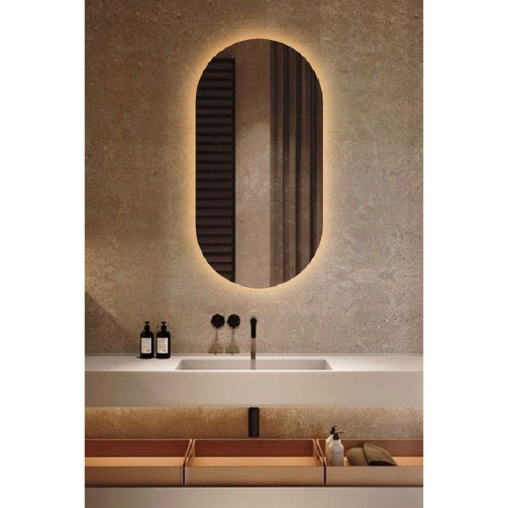 Faw Decor LED Işıklı Oval/kapsül Model Dekoratif Duvar Aynası, Modern Eşsiz Ayna, Ayna Duvar Dekorasyon Ürünü - Sarı - 20x40 cm Ayna Fiyatı