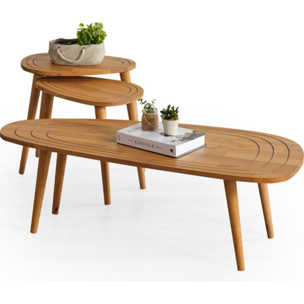 Faw Decor Sweet Ahşap Orta Sehpa ve 2'li Zigon Sehpa Set, Modern Masif Yan ve Orta Sehpa Set - Meşe Orta Sehpa Fiyatı