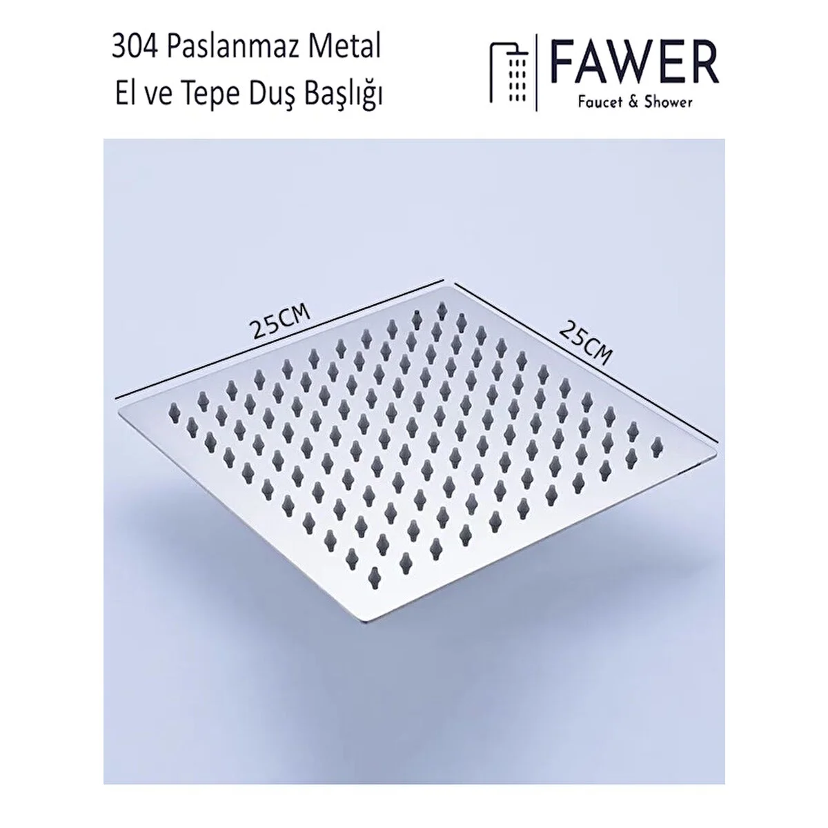 Fawer 304 Paslanmaz Çelik Tepe Duş Başlığı Kare 25x25 Vitrifiye Fiyatı
