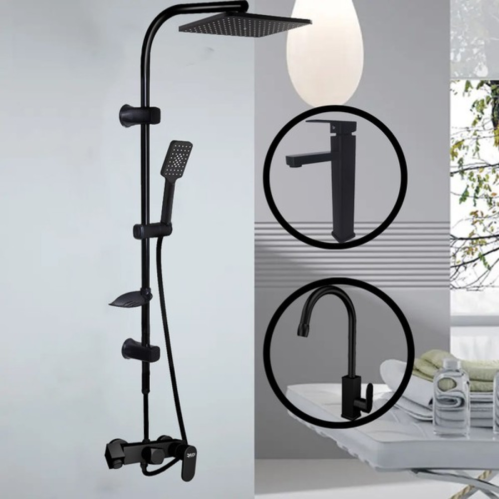FAWER Faucet & Shower Berlin Siyah Robot Duş Seti & Rudi Siyah Banyo & Çanak Lavabo Bataryası Duş Seti Fiyatı