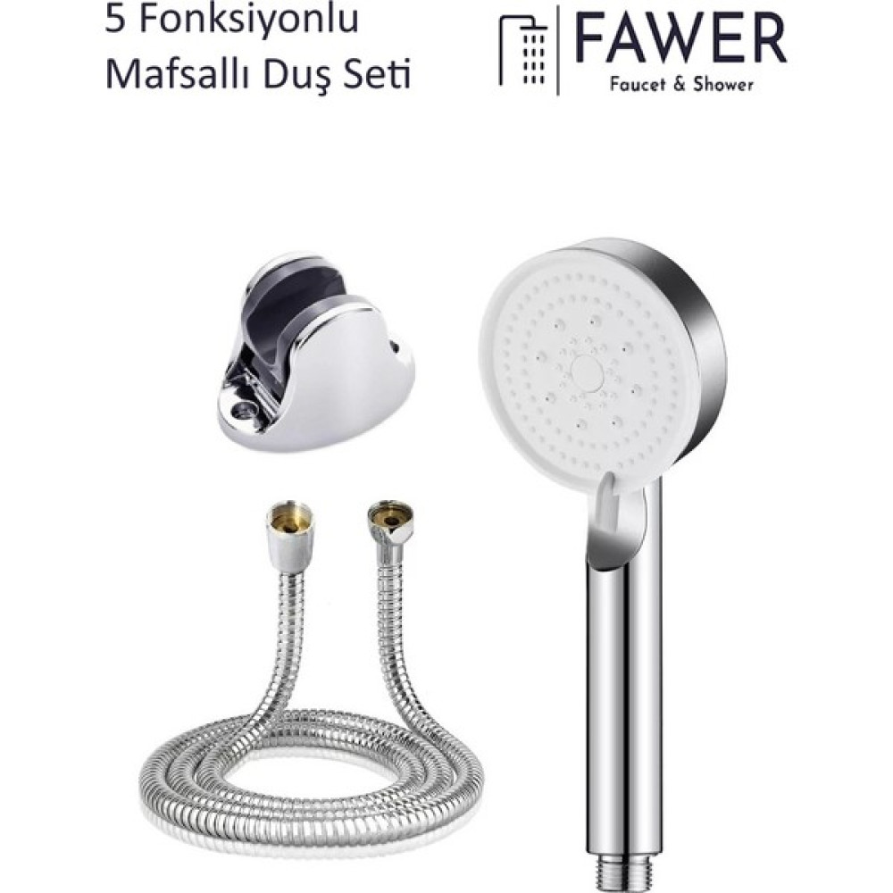 FAWER Faucet & Shower Fawer 5 Fonksiyonlu Krom Mafsallı Duş Seti Duş Başlığı Duş Seti Fiyatı