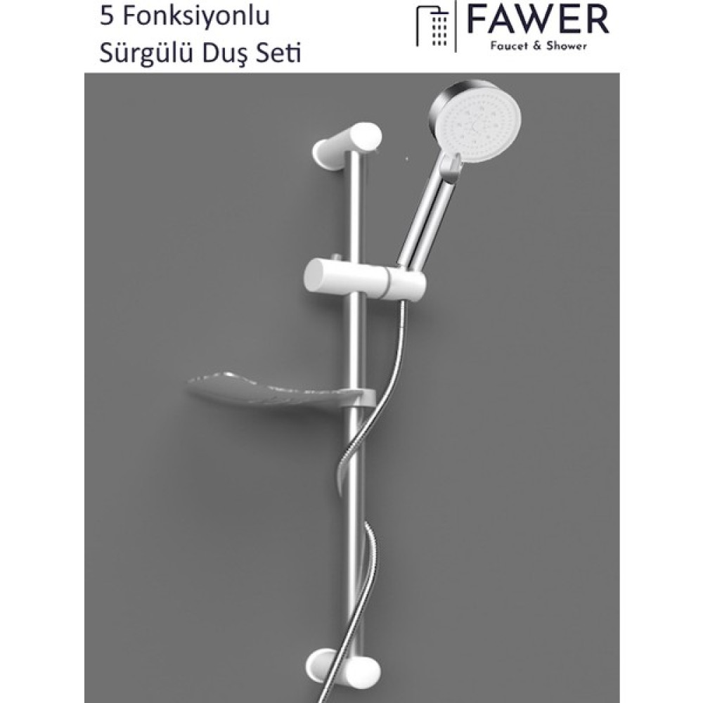 FAWER Faucet & Shower Krom Beyaz Sürgülü Duş Seti Duş Takımı - 410W - Krom - Beyaz Bataryalar & Musluklar Fiyatı