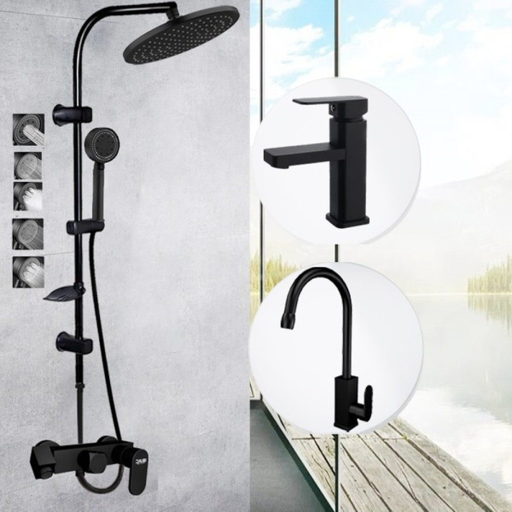 FAWER Faucet & Shower Siyah Robot Duş Seti & Rudi Siyah Batarya Takımı 4'Lü Set - Fw602B4 Duş Seti Fiyatı