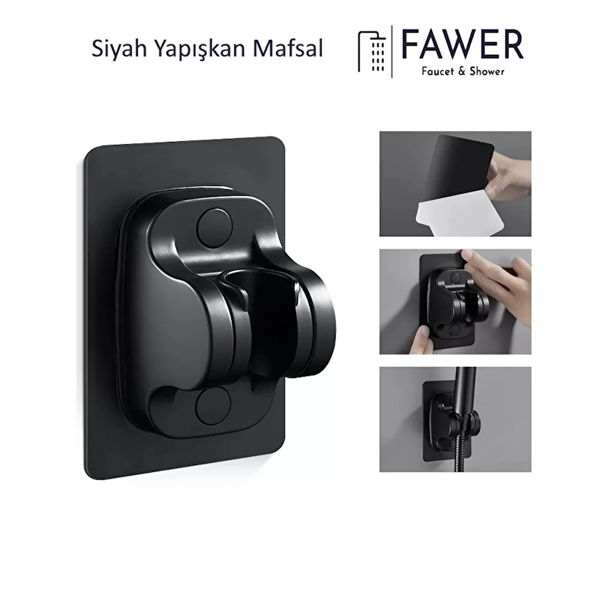 Fawer Siyah Kendinden Yapışkanlı 15 Kg Taşıyabilen Duş Başlığı Askısı Mafsal Vitrifiye Fiyatı