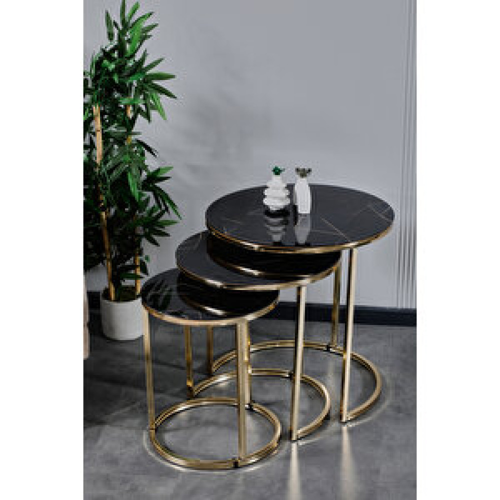 Faymend 3lü Lüx C Zigon Gold Siyah Geometrik Desenli Zigon Sehpa Fiyatı