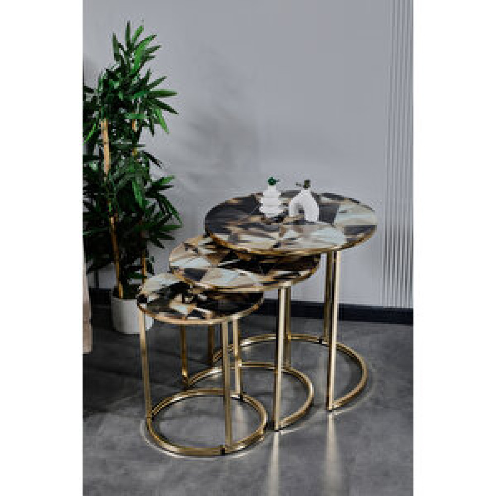 Faymend 3lü Lüx C Zigon Sehpa Gold Geometrik Desenli Zigon Sehpa Fiyatı