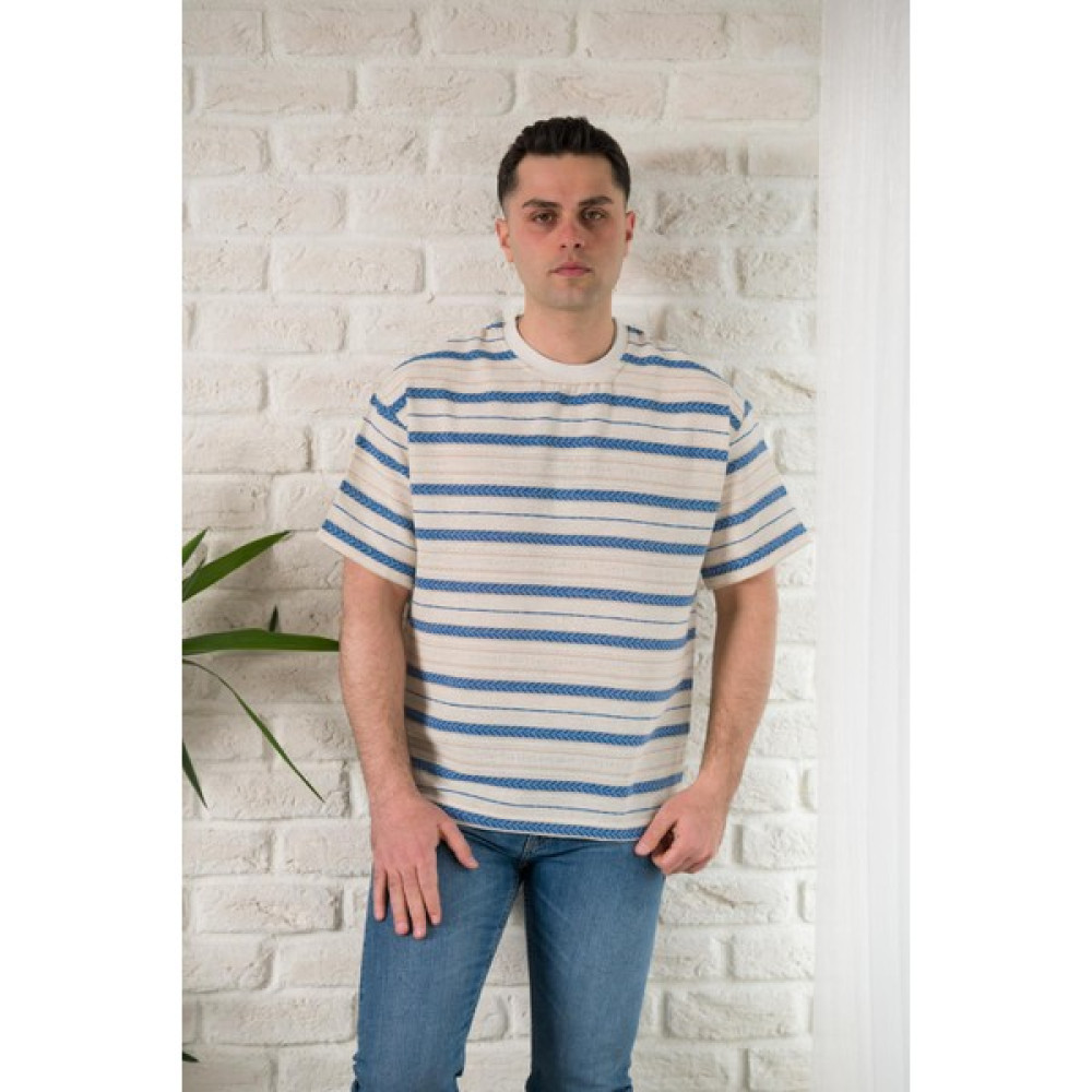 Fbi Jeans Oversize Bisiklet Yaka Çizgili Keten Yazlık T-Shirt Erkek T-shirt Fiyatı