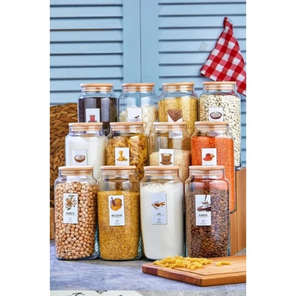 Fbz Home 12 Adet Etiketli Kapaklı Cam Kavanoz Vakumlu Saklama Kabı Jumbo Boy 1300 ml Baharat Setleri & Baharatlıklar Fiyatı
