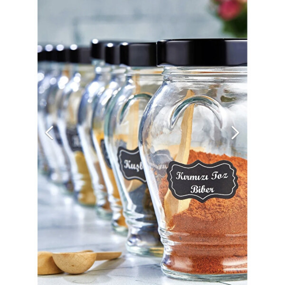 Fbz Home 12'Li Metal Kapaklı 370 Ml Cam Baharatlık Set Kaşıklı Ve Etiketli - Şeffaf Baharat Setleri & Baharatlıklar Fiyatı
