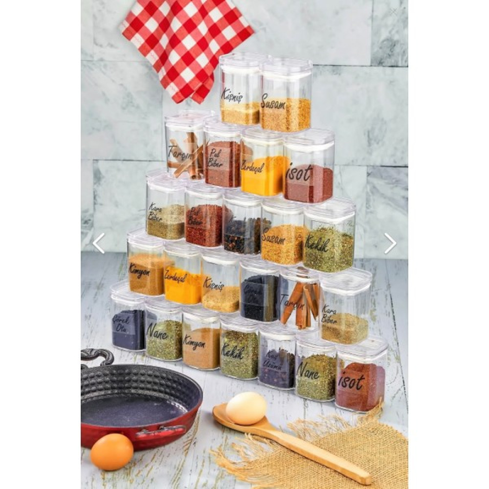 Fbz Home 24'Lü 200 Ml Şeffaf Etiketli Akrilik Baharatlık Seti - Premium Sızdırmaz Mika Baharat Takımı Baharat Setleri & Baharatlıklar Fiyatı