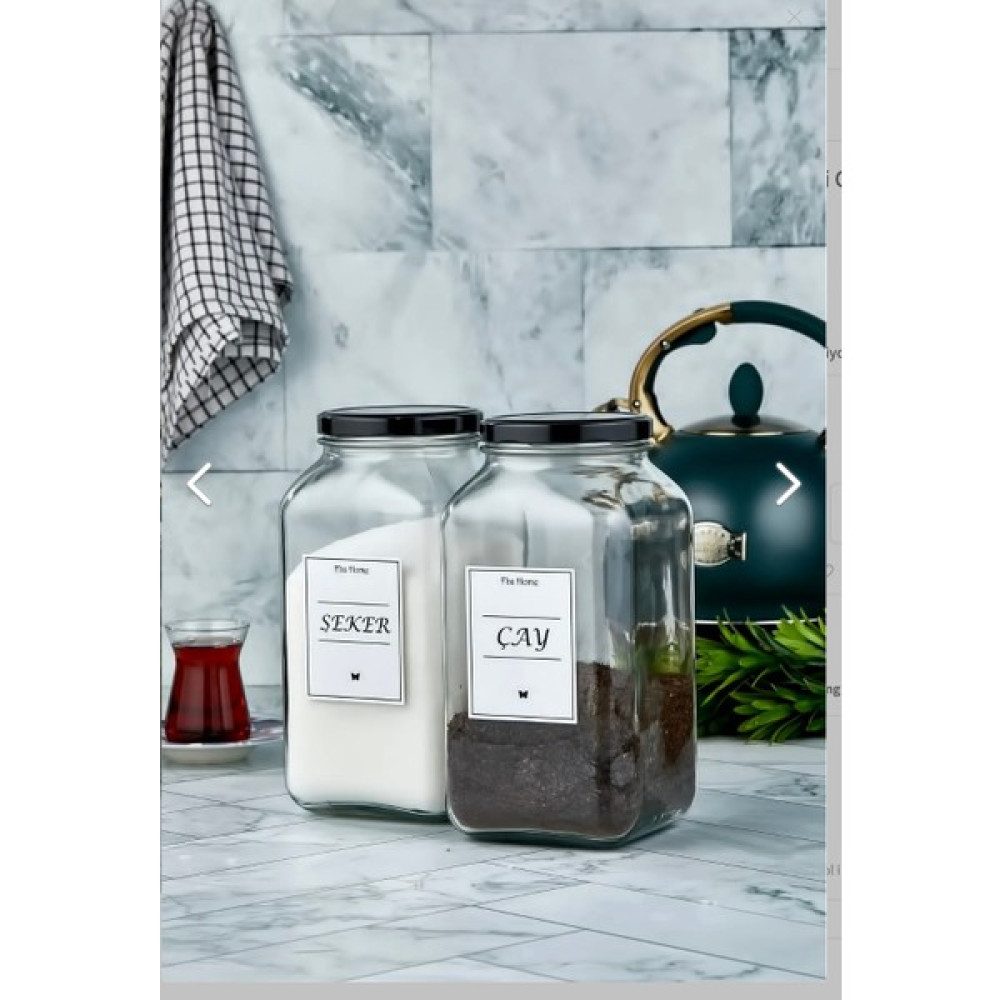 Fbz Home 2'Li 3000 Ml Çay & Şeker Kavanozu Etiketli Cam Saklama Kabı - Şeffaff - 3 lt Saklama Kapları Fiyatı