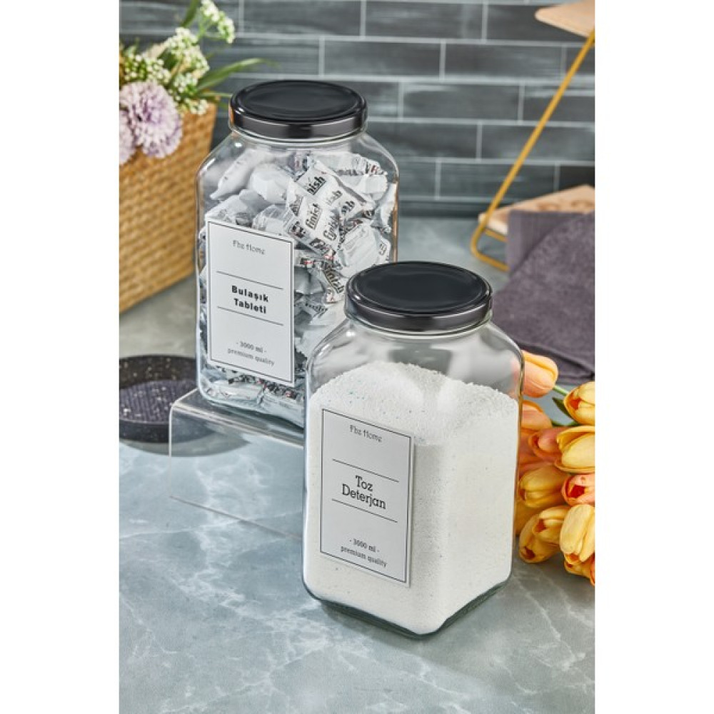 Fbz Home 2'li Toz Deterjan - Bulaşık Tableti Set 3000 ml Cam Kavanoz Saklama Kapları Fiyatı