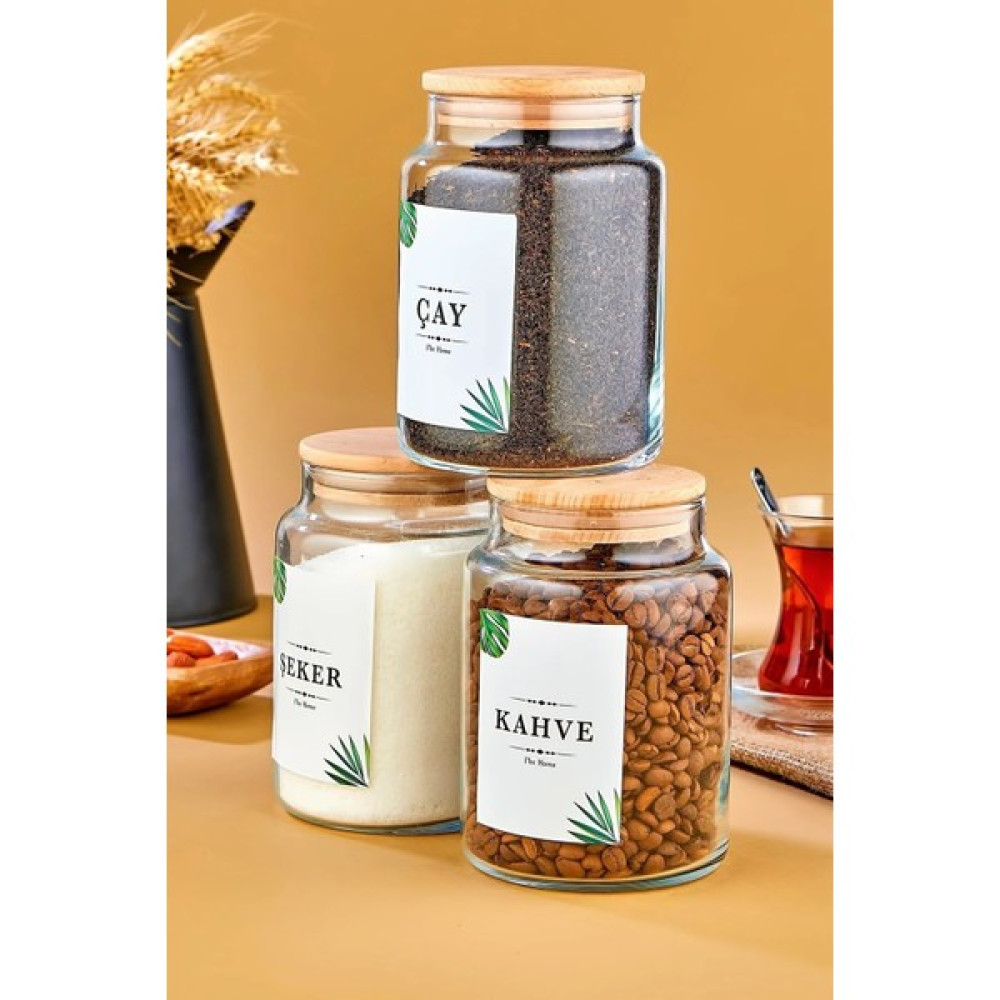 Fbz Home 3'lü Ahşap Kapaklı Çay & Şeker & Kahve Kavanozu 800 ml Vakumlu Saklama Kabı Saklama Kapları Fiyatı