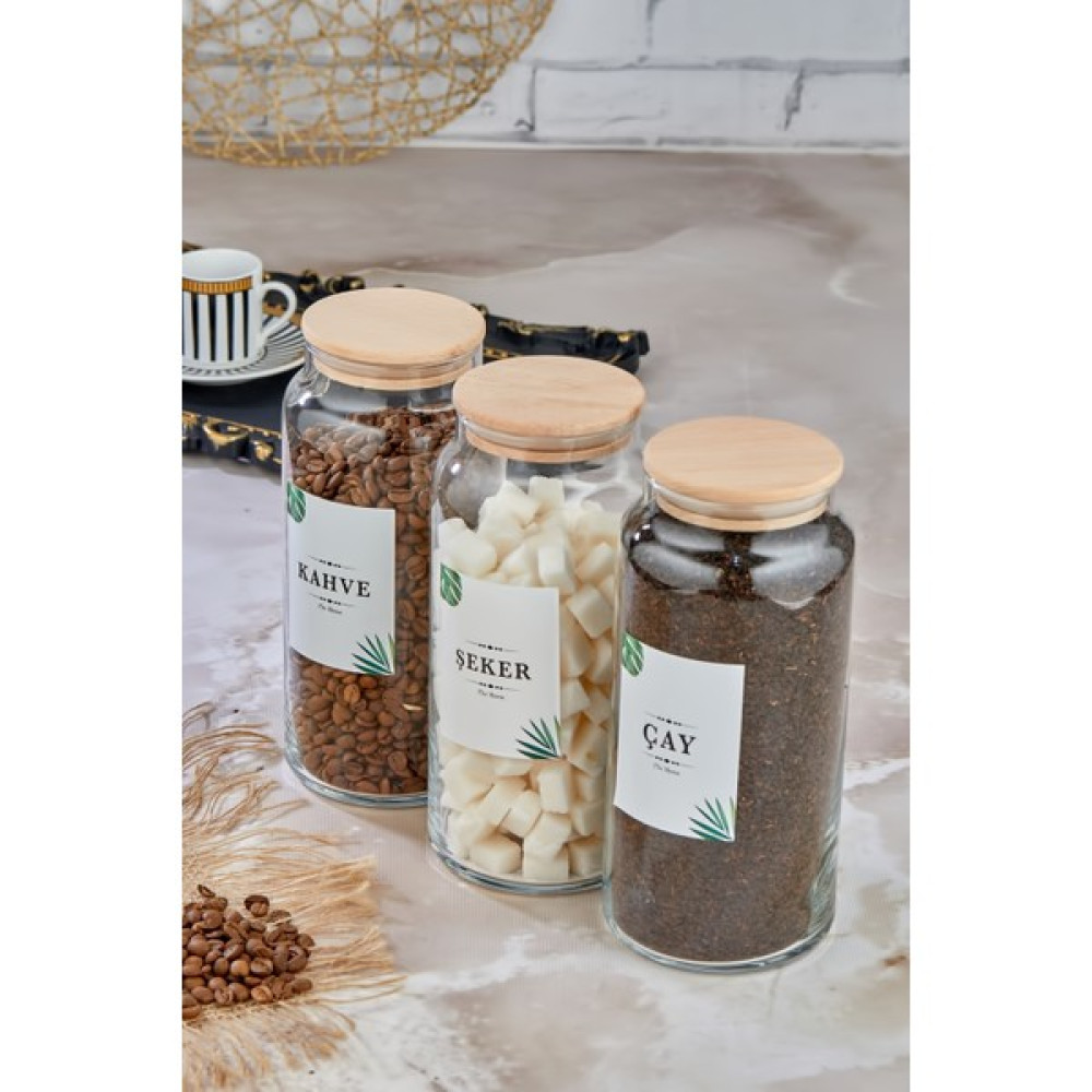 Fbz Home 3'lü Ahşap Kapaklı Çay & Şeker & Kahve Saklama Kabı 1300 ml Cam Kavanoz Saklama Kapları Fiyatı