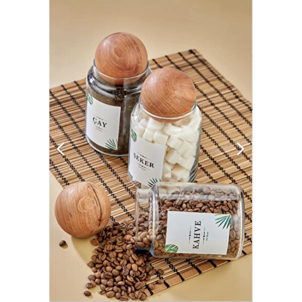 Fbz Home 3'lü Ahşap Top Kapaklı 800 ml Çay & Şeker & Kahve Kavanozu Saklama Kabı Saklama Kapları Fiyatı