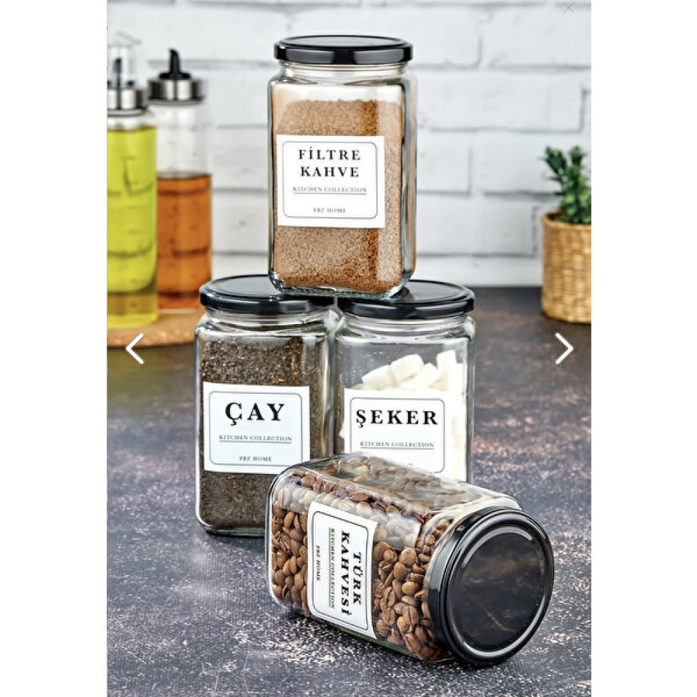 Fbz Home 4'lü 850 ml Çay & Şeker & Türk Kahvesi & Filtre Kahve Kavanozu Cam Saklama Kabı - Şeffaf - 4 Adet Saklama Kapları Fiyatı
