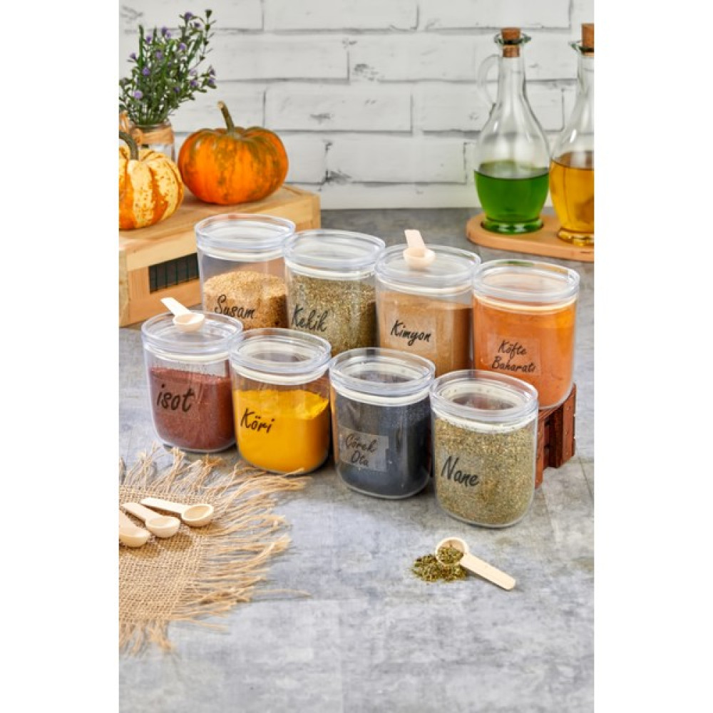 Fbz Home 8'li 400 ml Etiketli Kaşıklı Mika Baharatlık Saklama Kabı Baharat Setleri & Baharatlıklar Fiyatı