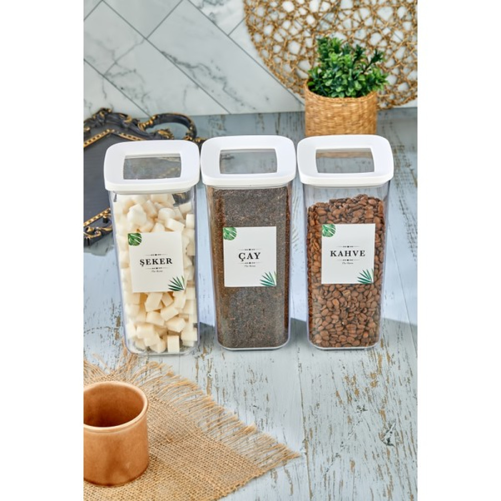 Fbz Home FbzHome 3'lü Akrilik 1700 ml Çay & Kahve & Şeker Saklama Kabı Vakum Kapaklı Mika Kavanoz Saklama Kapları Fiyatı