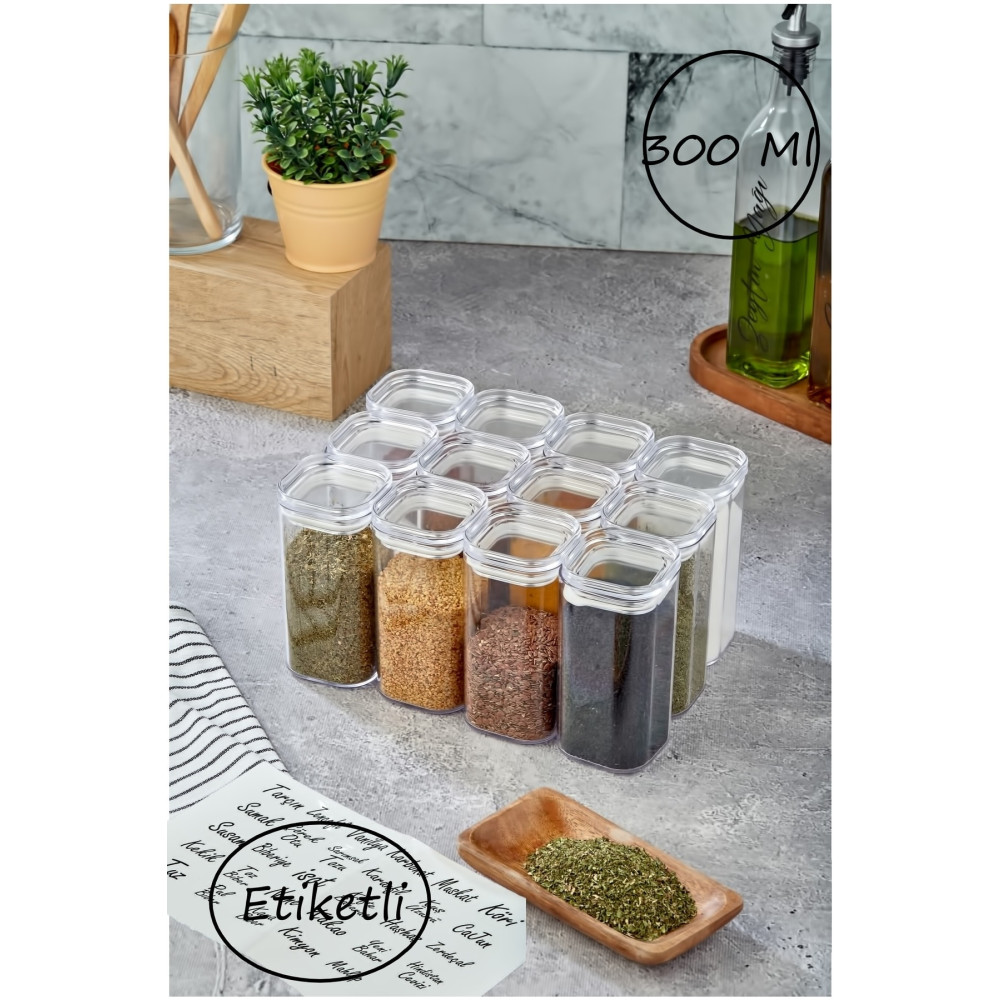 FBZhome 12li 300 Ml Akrilik Baharatlık Seti Saklama Kabı (şeffaf Etiketli) Baharat Setleri & Baharatlıklar Fiyatı