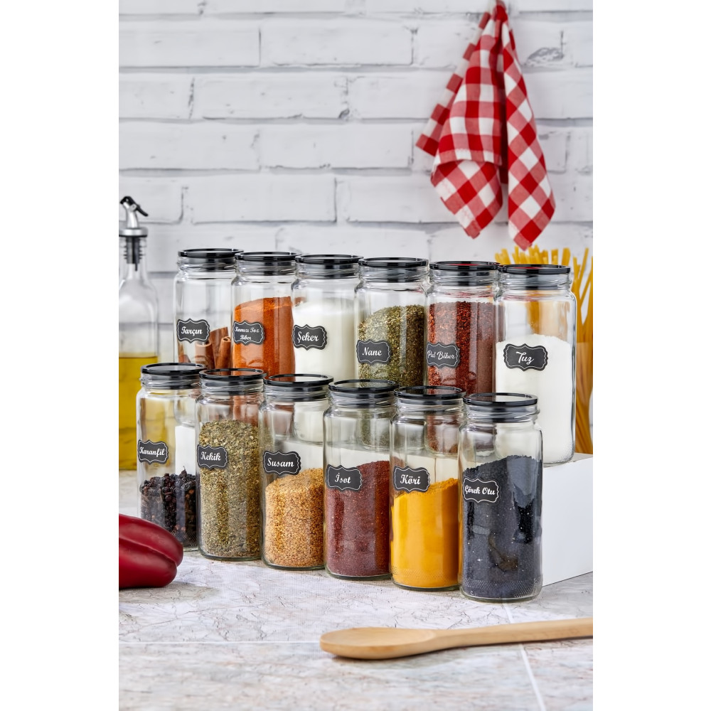 FBZhome 12li Büyük Boy Cam Kavanoz Saklama Kabı Baharatlık Seti Süper Set 500 Ml (etiket Hediyeli) Baharat Setleri & Baharatlıklar Fiyatı