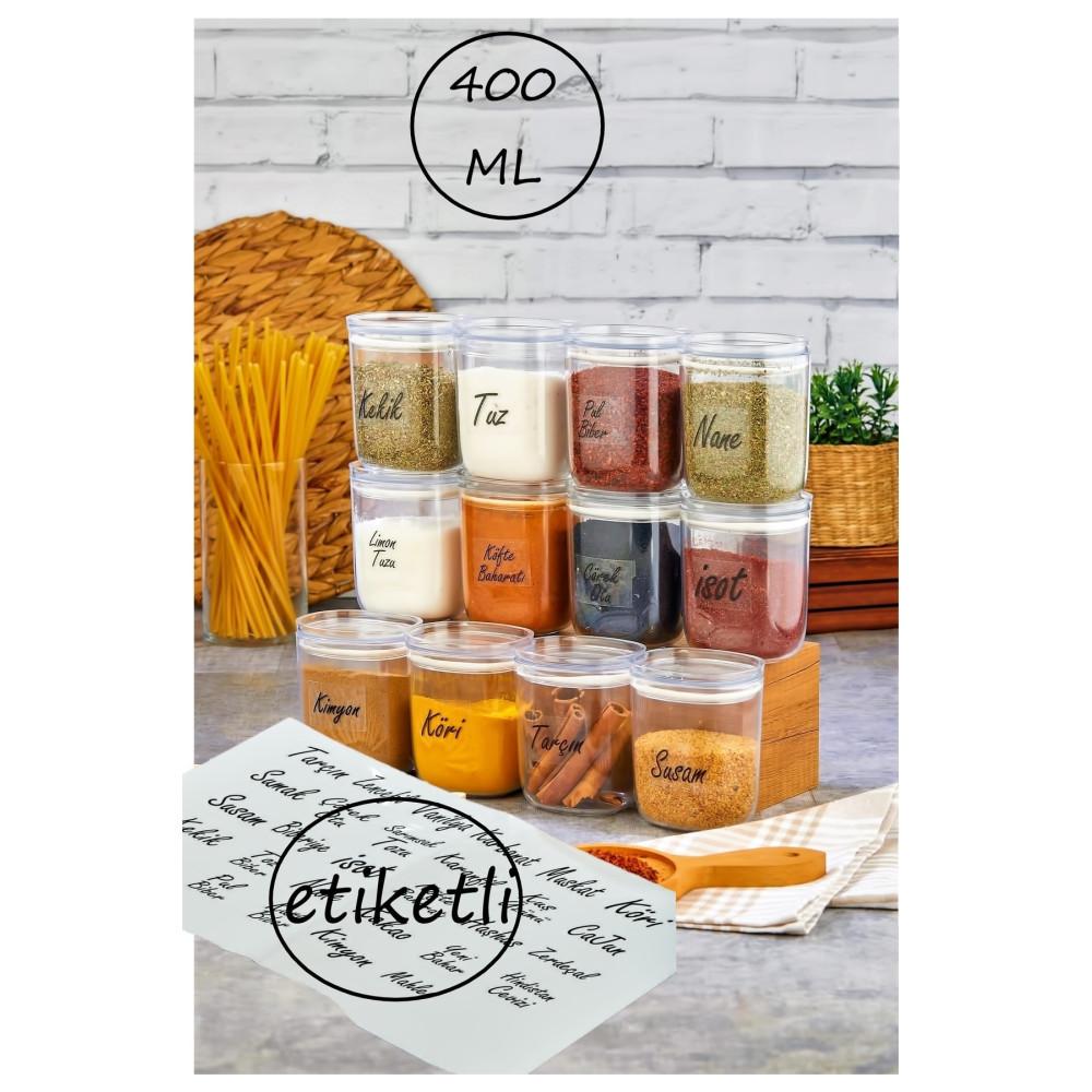 FBZhome 12li Etiketli 400 ml Vakumlu Damla Baharatlık Takımı - Sızdırmaz Kapaklı Mika Baharatlık Baharat Setleri & Baharatlıklar Fiyatı