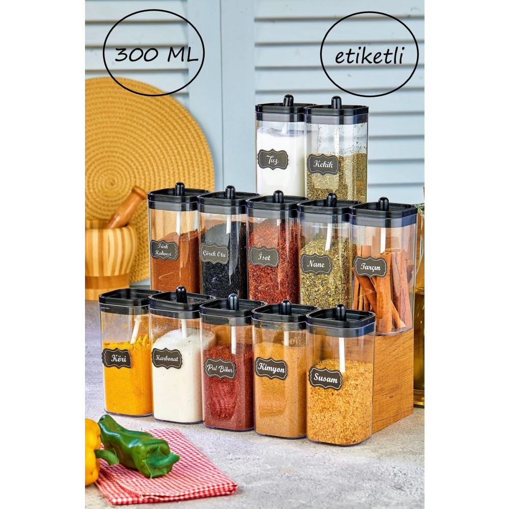 FBZhome 12li Kapağı Kendinden Kaşıklı Ve Etiketli Mika Baharatlık Seti 300 Ml Akrilik Baharat Takımı Baharat Setleri & Baharatlıklar Fiyatı