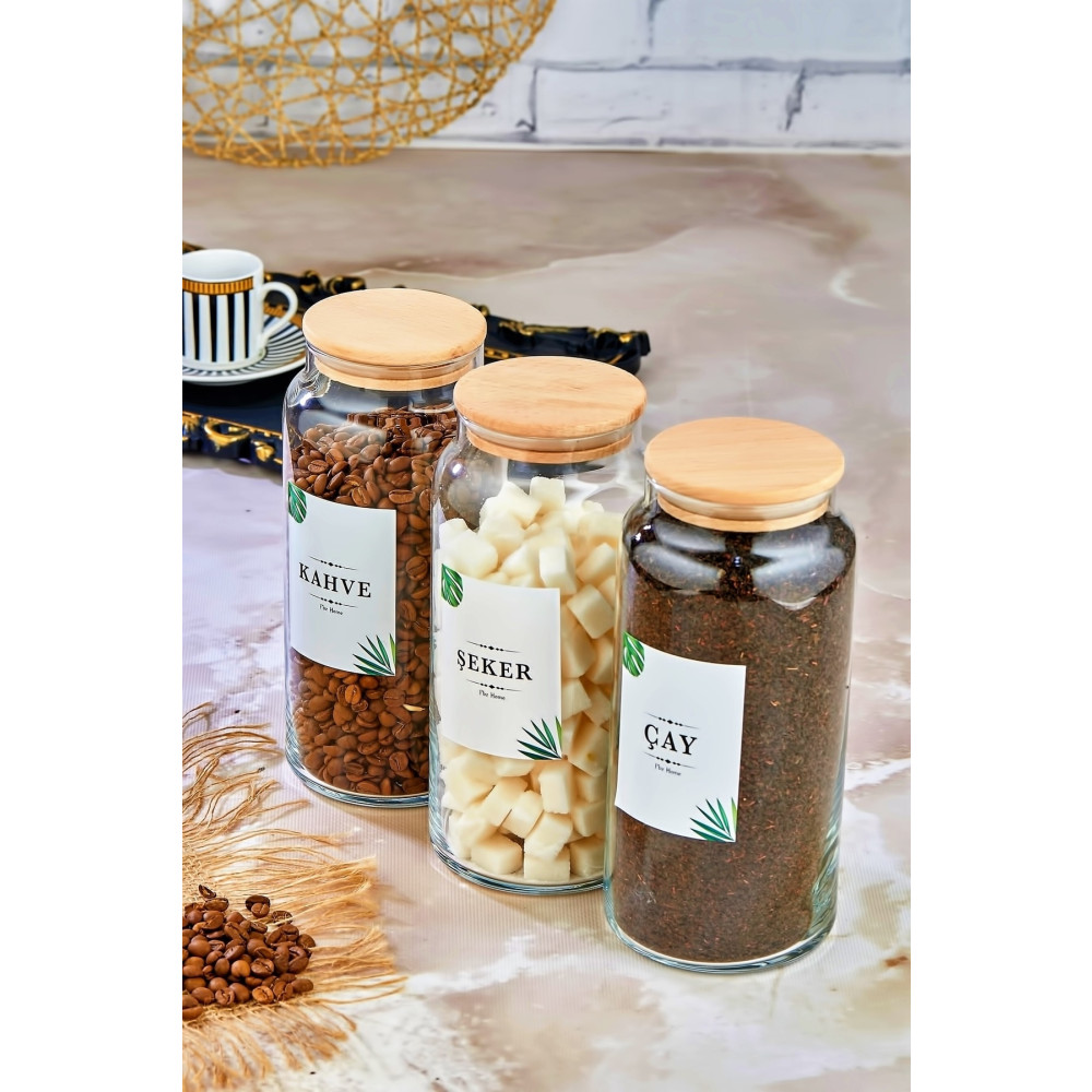 FBZhome 3lü Ahşap Kapaklı Çay & Şeker & Kahve Saklama Kabı 1300 Ml Cam Kavanoz Saklama Kapları Fiyatı