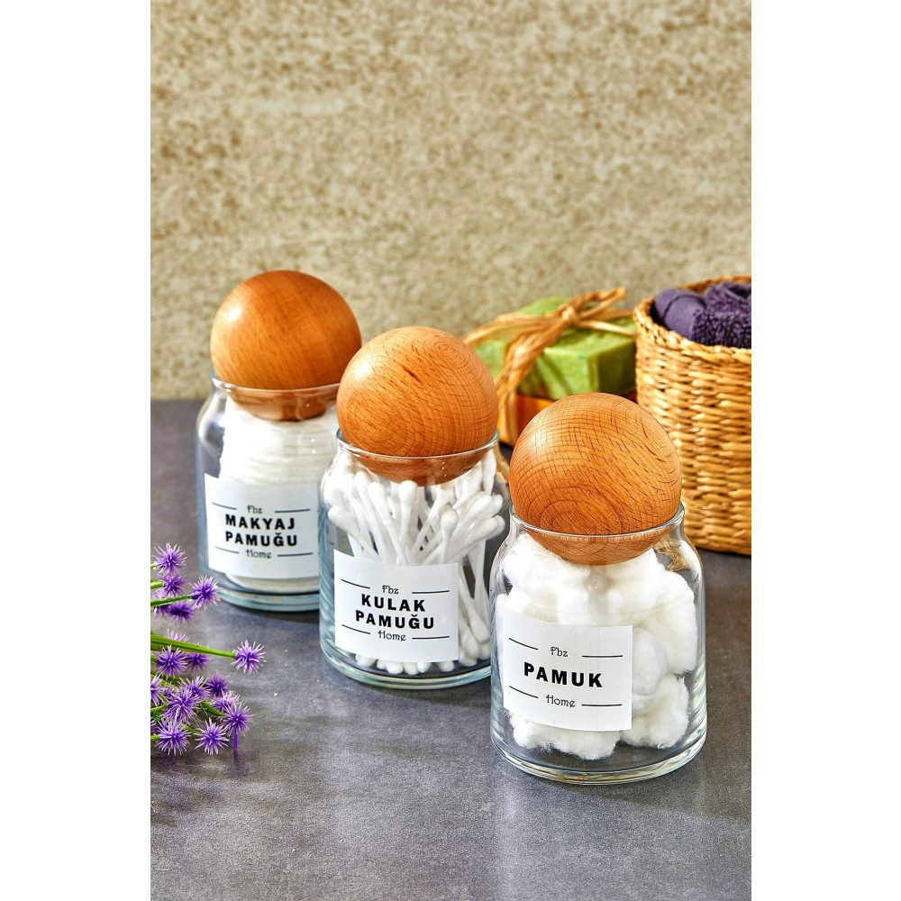 FBZhome 3lü Top Kapaklı Cam Kulak Pamuğu & Makyaj Pamuğu & Pamukluk 300 ml Banyo Aksesuarları Fiyatı