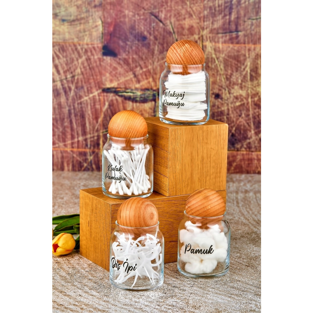 FBZhome 4lü Top Kapaklı Cam Kulak Pamuğu & Makyaj Pamuğu & Diş Ipi & Pamukluk 300 Ml Banyo Aksesuarları Fiyatı