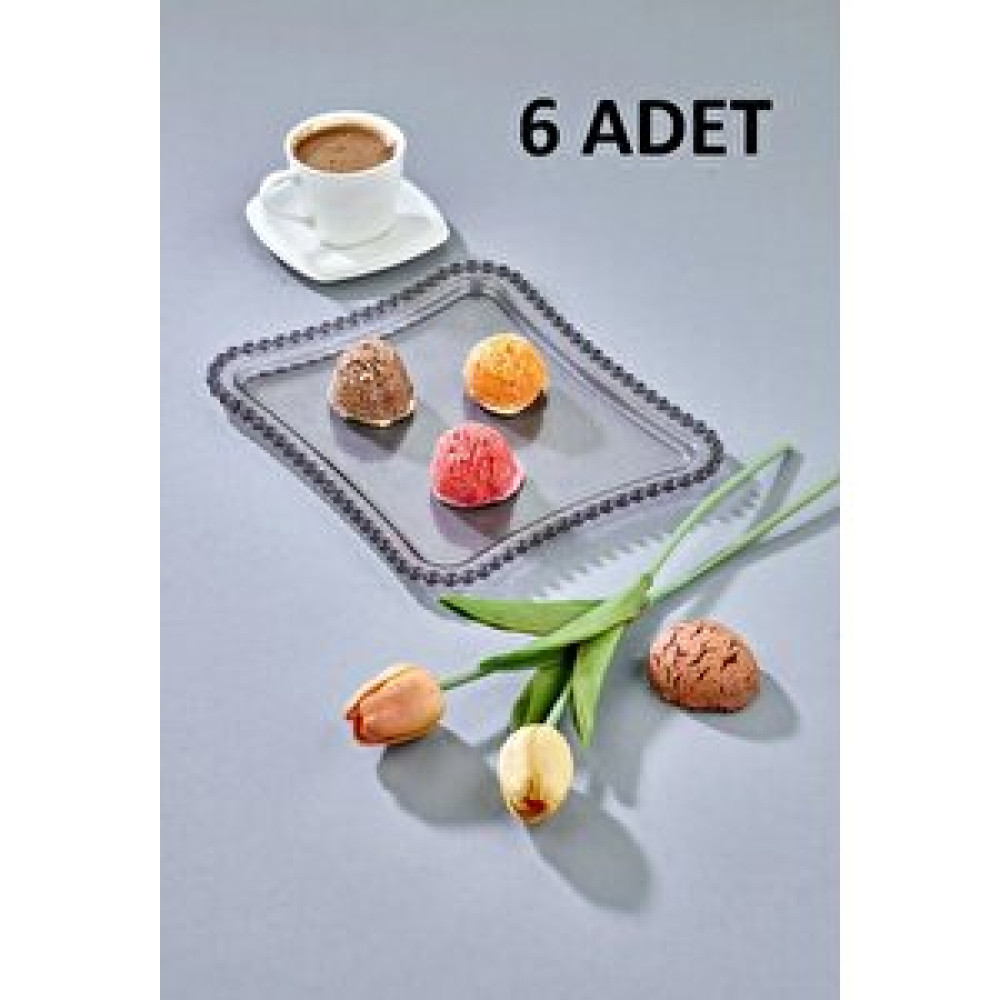 FBZHome 6 Adet Füme Dekoratif Kahve Sunum Tepsisi Mika Kristal Tepsi Tepsiler / Fırın Kapları Fiyatı