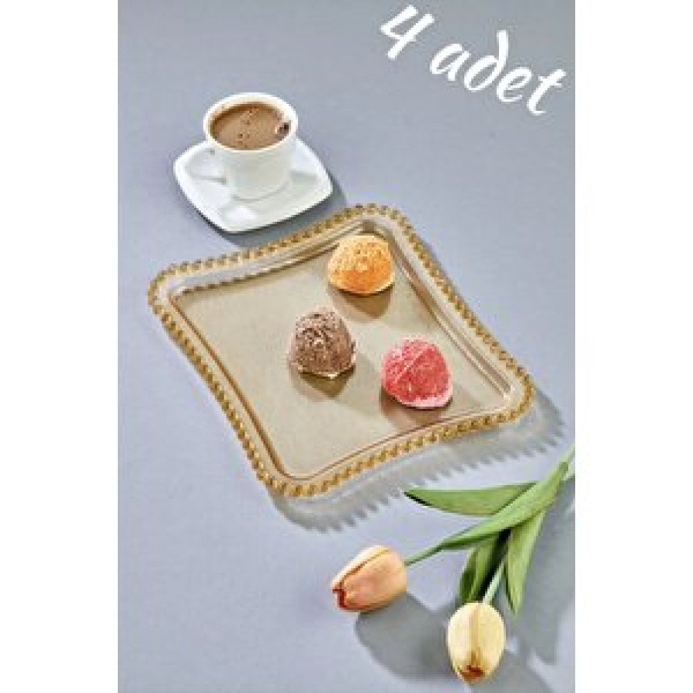 FBZHome 6 Adet Gold Dekoratif Kahve Sunum Tepsisi Mika Kristal Tepsi Tepsiler / Fırın Kapları Fiyatı
