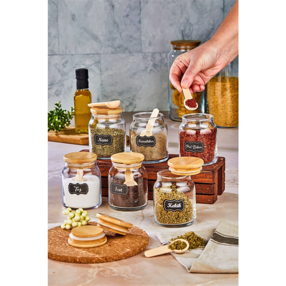 FBZhome 6lı Kaşıklı Lüx Baharat Takımı Cam Kavanoz Saklama Kabı(300 ML BAHARAT KAVANOZ SETİ) Baharat Setleri & Baharatlıklar Fiyatı
