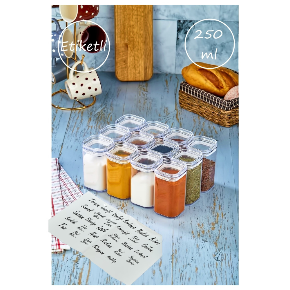FBZhome Etiketli 12li Akrilik Baharatlık Kavanoz 250 Ml Saklama Kabı Baharat Setleri & Baharatlıklar Fiyatı