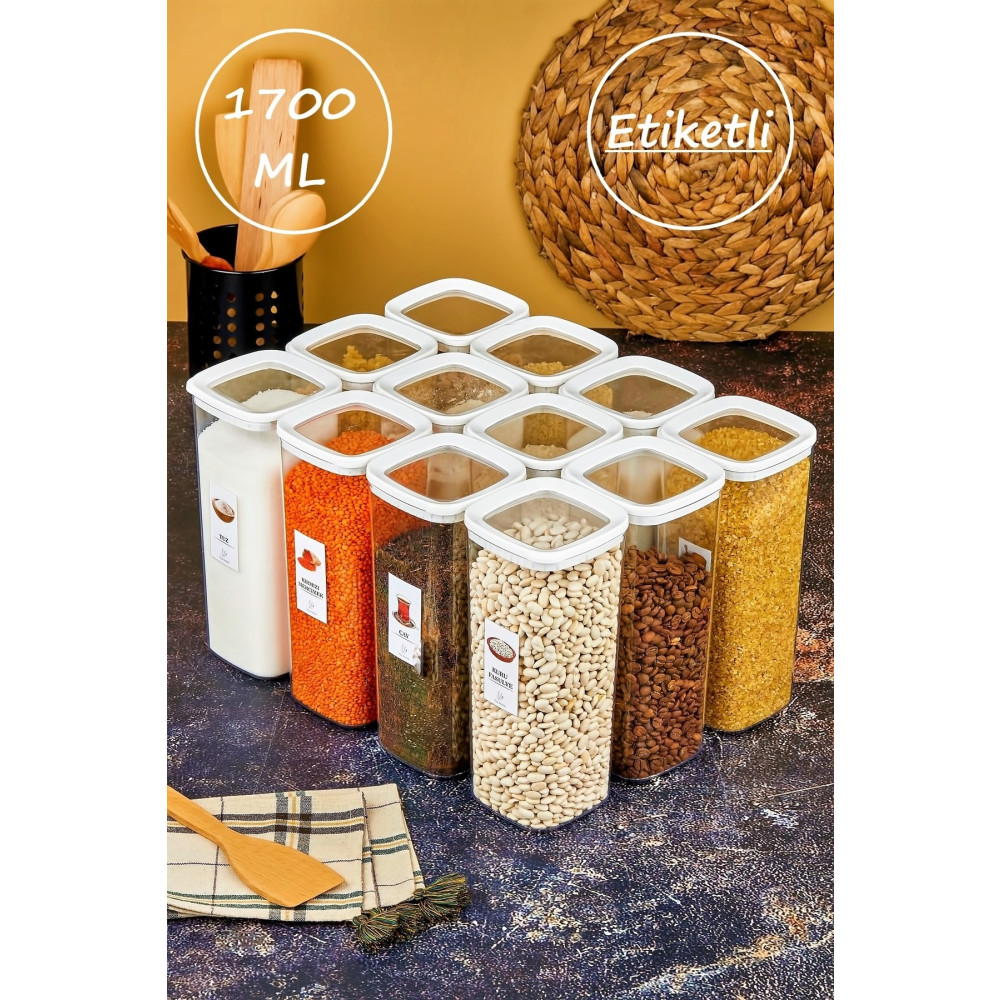 FBZhome Etiketli 12li Vakum Kapaklı Erzak Saklama Kabı Kavanoz Seti 1700 ml Saklama Kapları Fiyatı