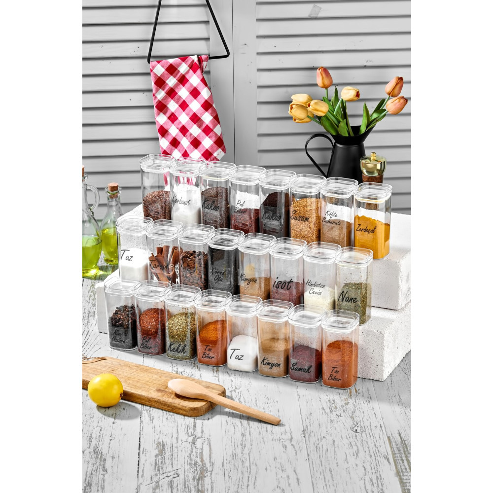 FBZhome Etiketli 24lü 300 ML Akrilik Saklama Kabı -Premium Baharatlık Seti Baharat Setleri & Baharatlıklar Fiyatı