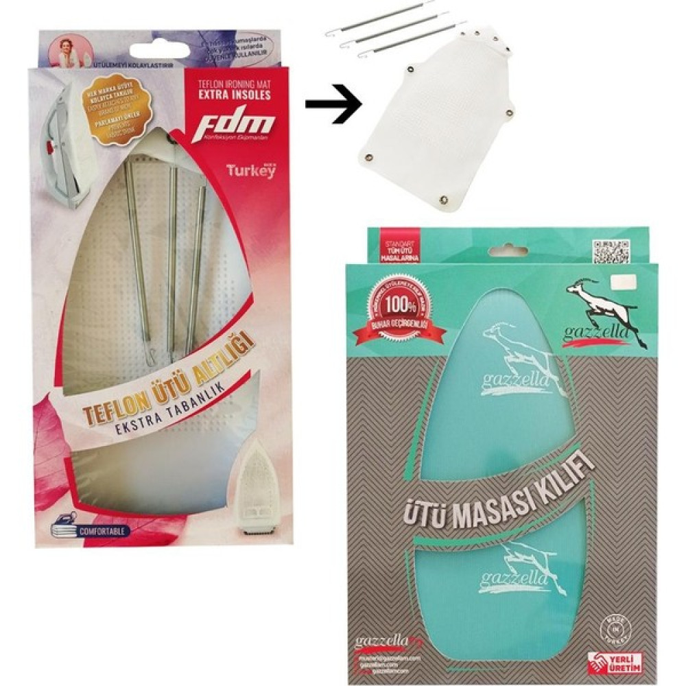 Fdm Ev Tipi Parlatmaz Ütü Altlığı ve Gazzella Sy Stx 3285 S Kutulu Ev Tipi Ütü Bezi (135 x 50 cm.) Yeşil Ütü Masaları ve Aksesuarları Fiyatı