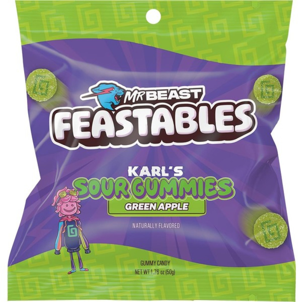 Feastables Mr Beast Feastables Karl Gummies Sour Green Apple 50GR - 100 gr Diğer Fiyatı