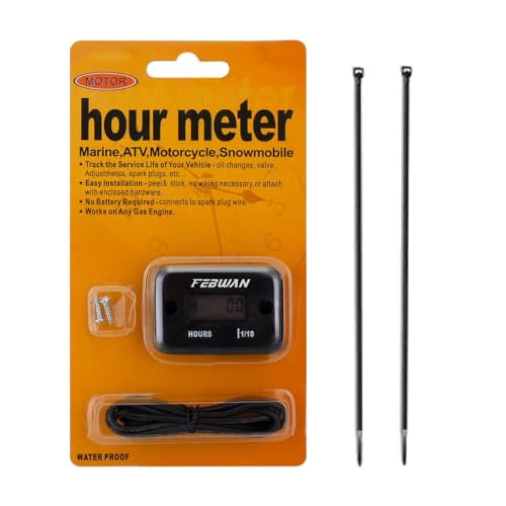 FEBWAN Inductive Hour Meter,Engine Hour Meter,Dirt Bike Hour Meter,Motorcycle Hour Meter,Hour Meter for Lawn Mower Snowmobile Karting Marine ATV Boat Outboard Generator Waterproof,1Pakc Black