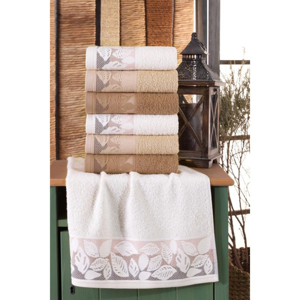 Feel Retro 6'Lı El Ve Yüz Havlu Seti - 50 x 90 cm - Bej - Kahve El / Yüz Havlusu Fiyatı