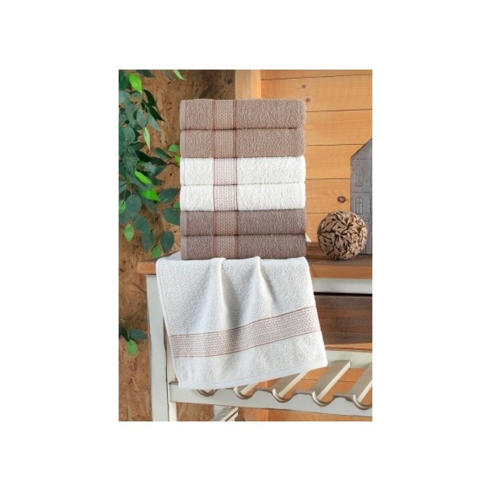 Feel Sobeska 40X70 Cm 6'lı El ve Yüz Havlusu Pamuklu - Beyaz - Kahverengi - 40 x 70 cm El / Yüz Havlusu Fiyatı