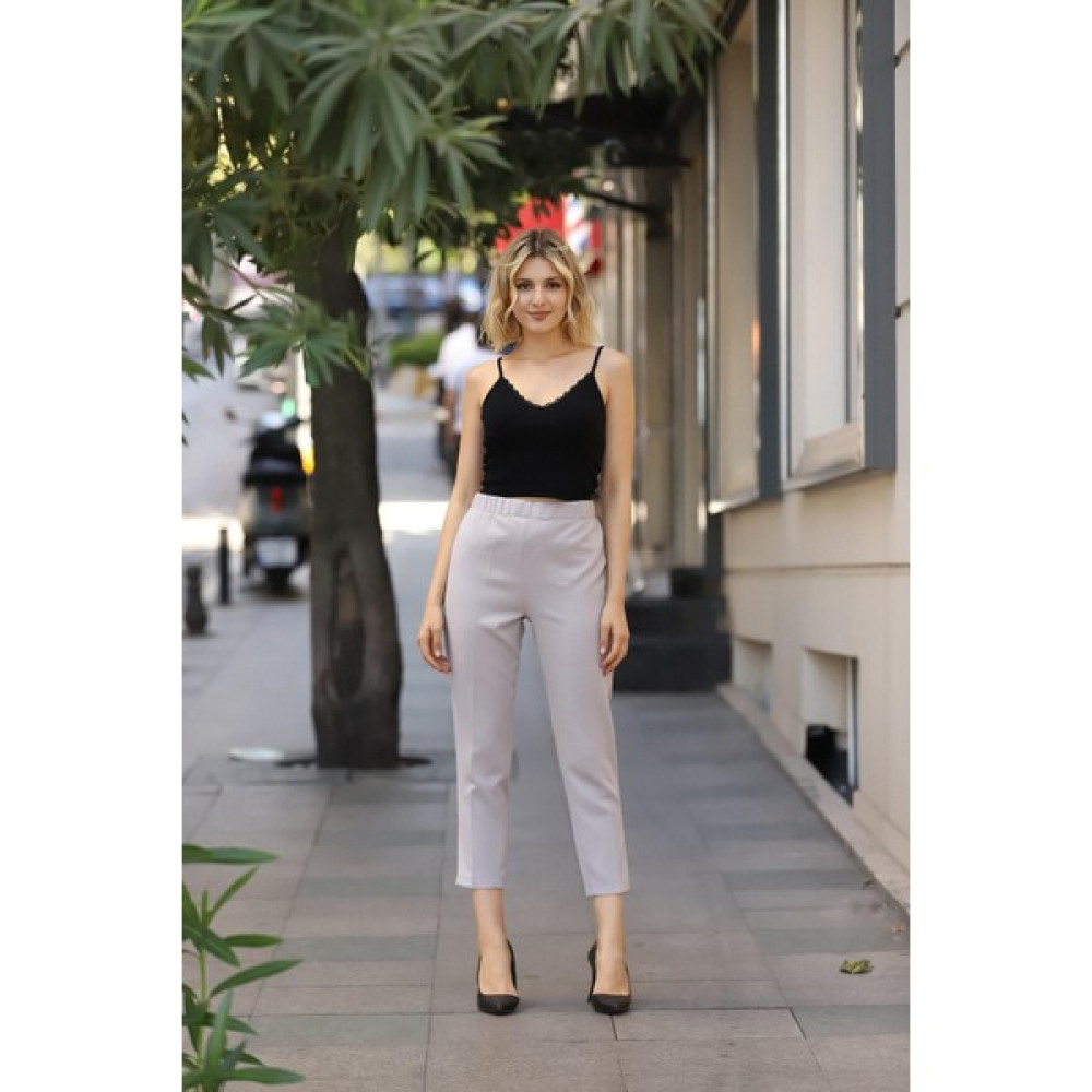 Feela Moda 1001 Gri Havuç Paça Beli Lastikli Dokuma Kadın Pantolon Kadın Pantolon Fiyatı