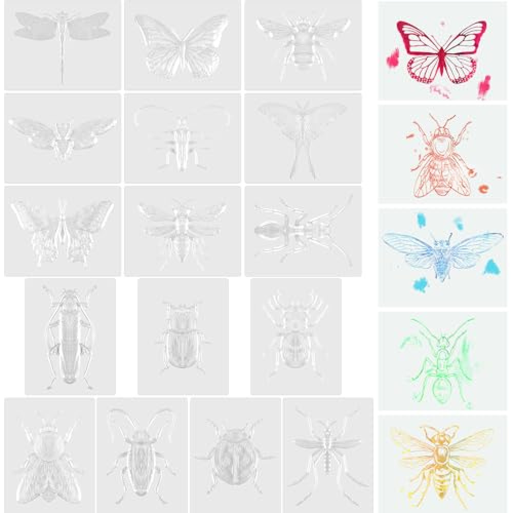 Feifeiya 16 Pcs Insects Rubbing Plates Insects Butterfly Dragonfly Ladybug Ant Texture Plates for Home Classroom Art, 16 Style