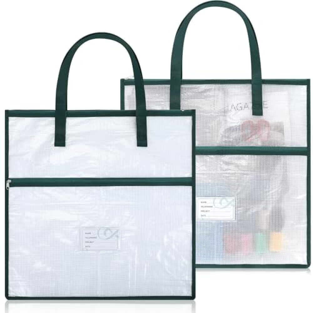 Feifeiya 2 Pack 17.7 Inch Sew Project Bag Quilting Embroidery Craft Organizer Storage Bag with Handle and Pocket Zippered with Tools for Art Craft Knitting Quilting Stitching
