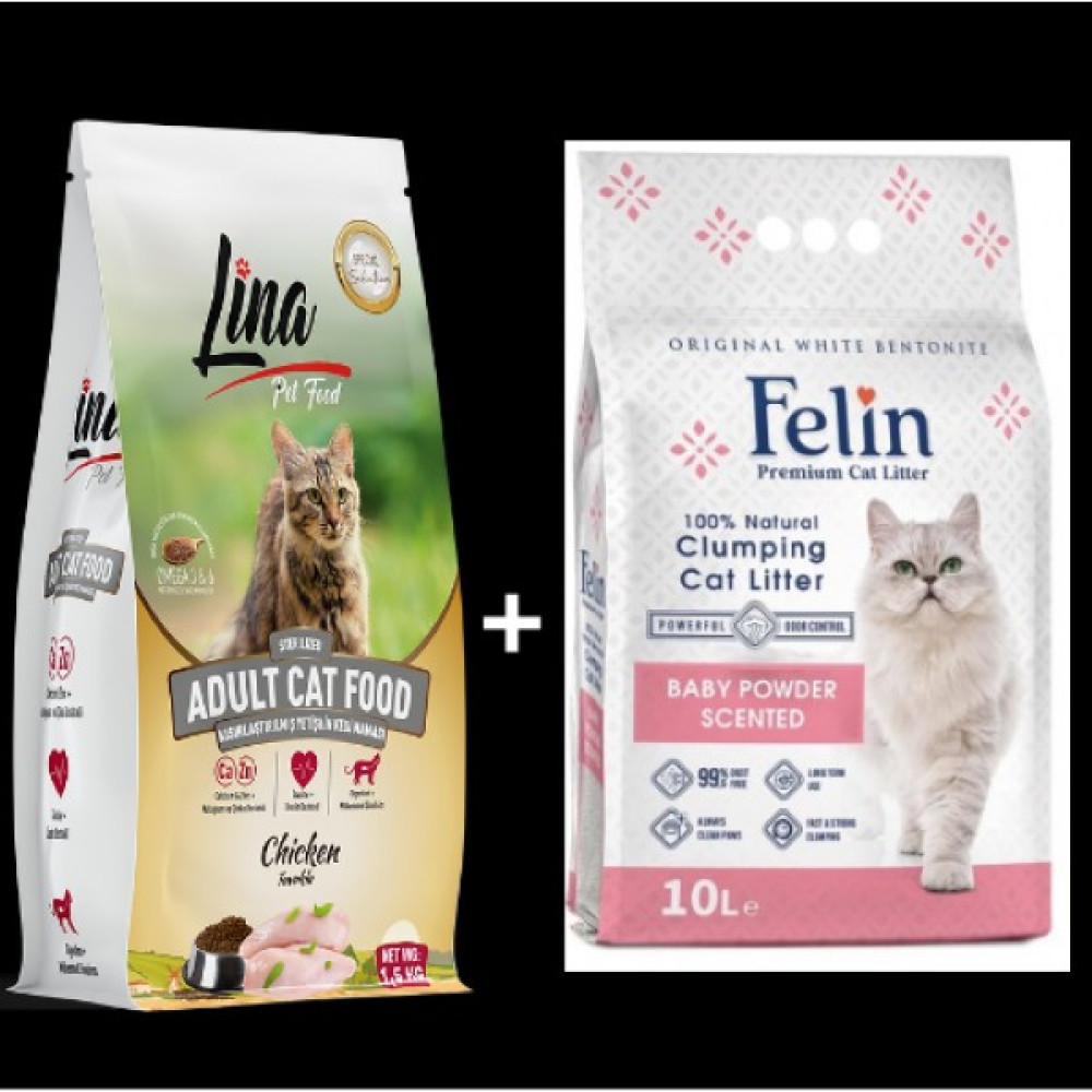 Felin Lina Tavuklu Sterilized Yetişkin Kedi Maması 1.5 Kg+Felin Bebek Pudrası 10LT Kedi Kumu Evcil Hayvan Ürünleri Fiyatı