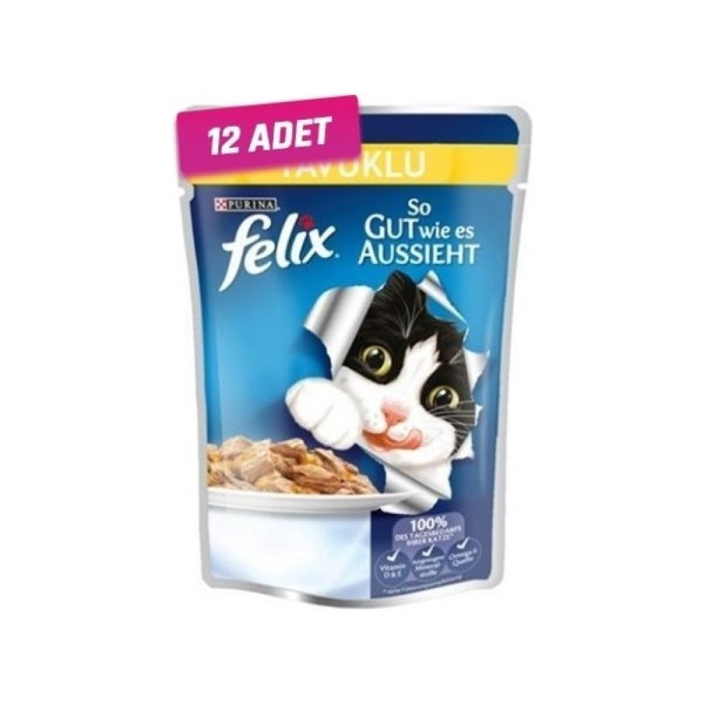 Felix 12 Adet - Felix Tavuklu Yetişkin Kedi Konservesi 100 gr Evcil Hayvan Ürünleri Fiyatı