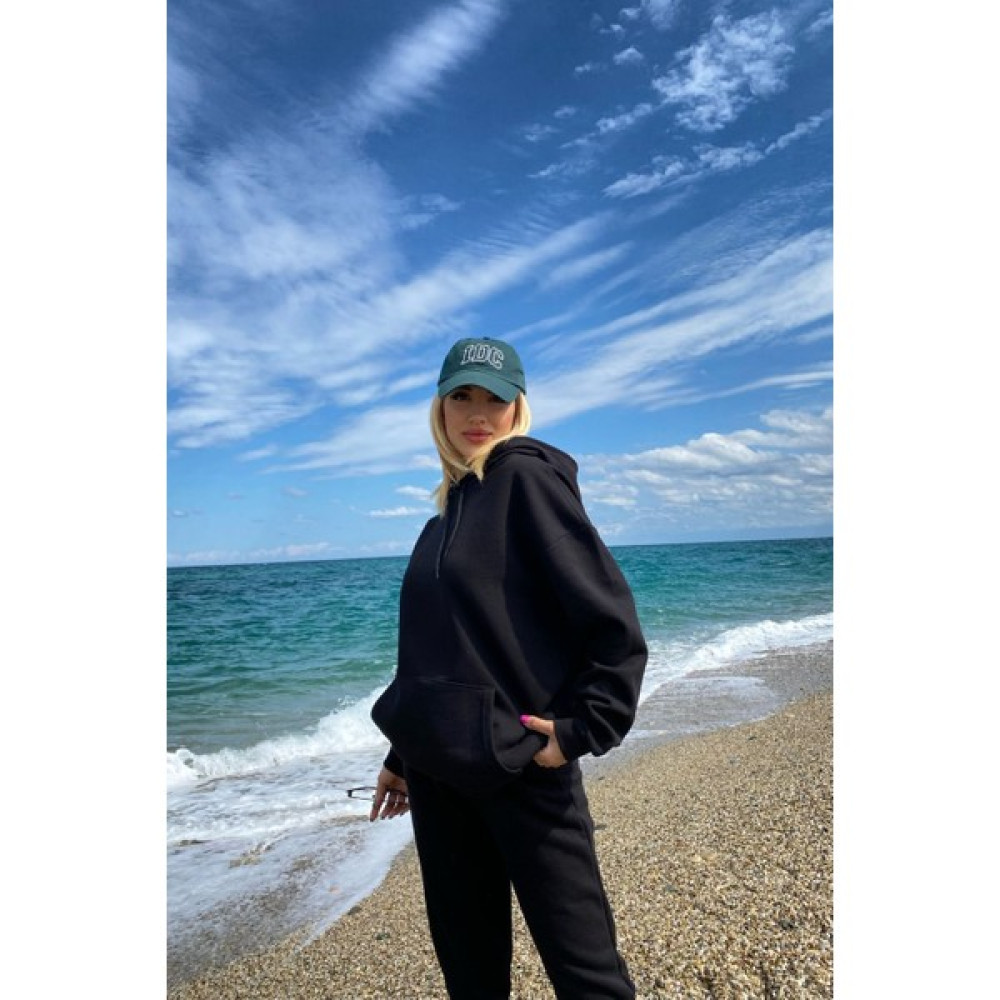 Felkant Ön Kanguru Cep Sweatshirt-Siyah Bayan Sweatshirt Fiyatı