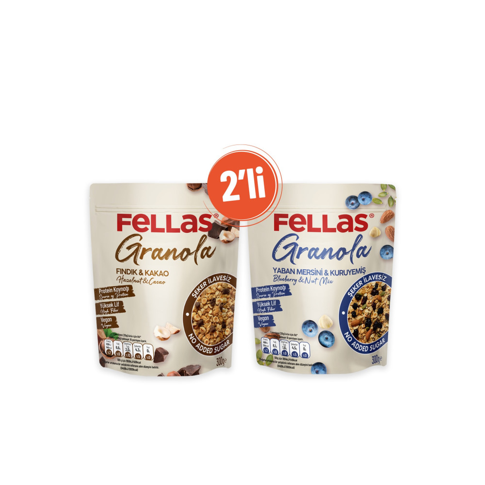 Fellas Granola 2li - Yaban Mersini & Kuruyemişli 300 gr + Fındık & Kakaolu 300 gr Kahvaltılık Gevrek Fiyatı