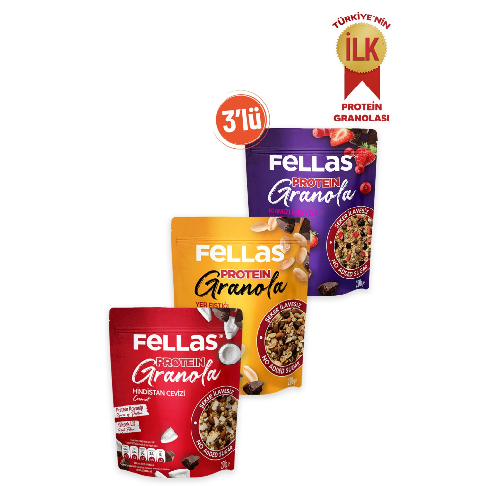Fellas Granola 3lü-protein Bar Parçacıklı Hindistan C. 270gr Kırmızı Meyveli 270gr + Yer Fıst. 270gr Kahvaltılık Gevrek Fiyatı