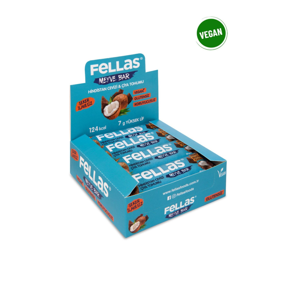Fellas Meyve Bar - Chialı ve Hindistan Cevizli 40 gr x 12 Adet Atıştırmalık Fiyatı